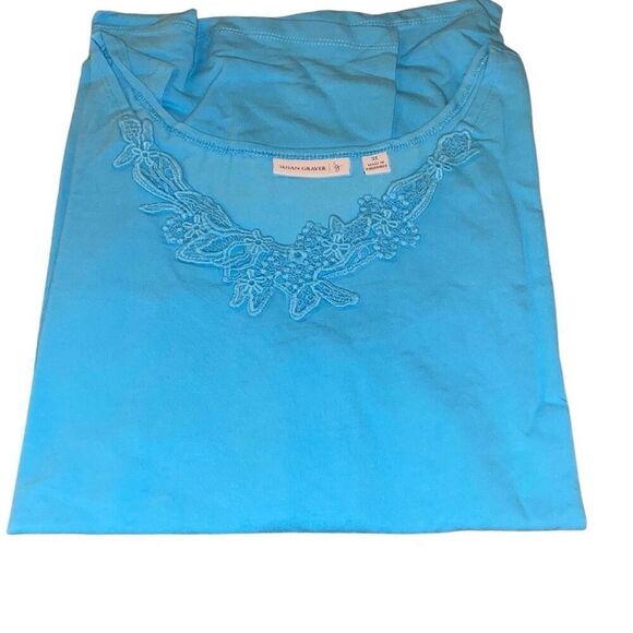 Susan Graver Womens Size 3X Sleeveless Pullover Top Aqua Blue Crocheted Neck NWT - Picture 2 of 6